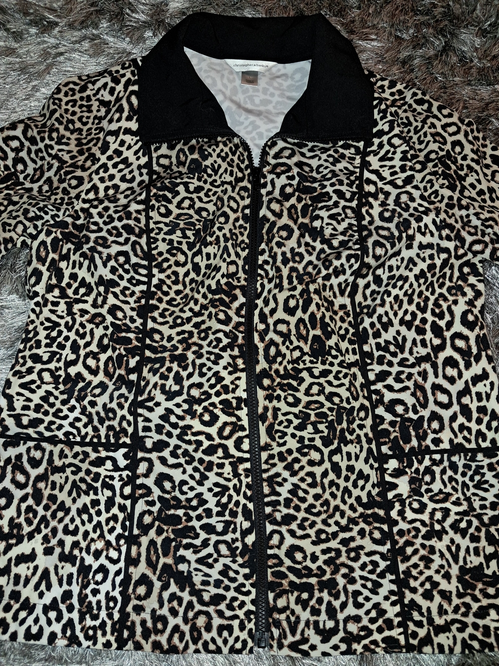 Christopher & Banks Leopard Print Zip Jacket with Black Trim